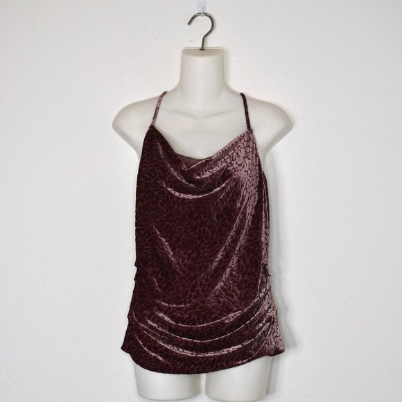 NY & Co Burnout Velvet Top Sz S Draped Ruched Whimsigoth Holiday Boho Party - Picture 1 of 15